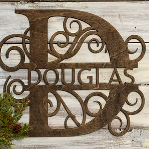 Family Initial and Name Wood Sign