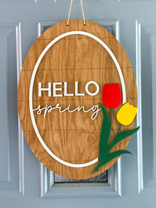 Hello spring oval door hanger