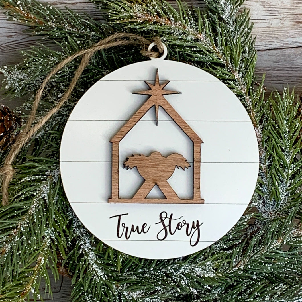 True Story Manger Ornament