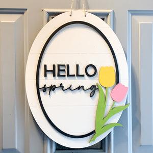 Hello spring oval door hanger
