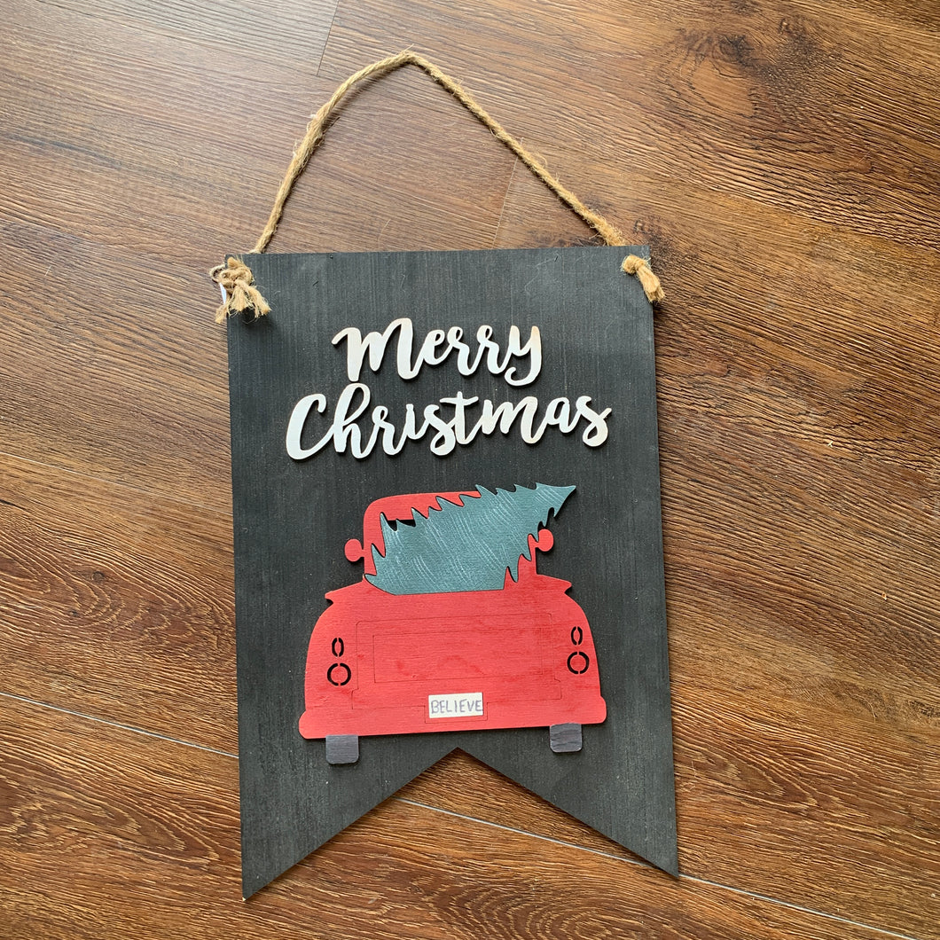Merry Christmas Red Truck Door Hanger