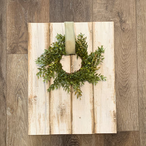 Distressed shiplap wall hanging with wreath