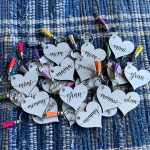 Mom or Grandma Heart Keychains