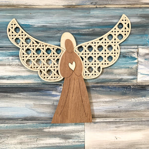 Hanging Wooden Angel with Rattan Cane Wings