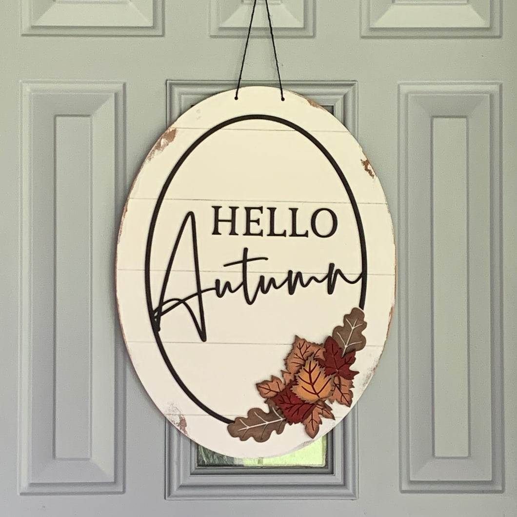 Hello Autumn oval door hanger