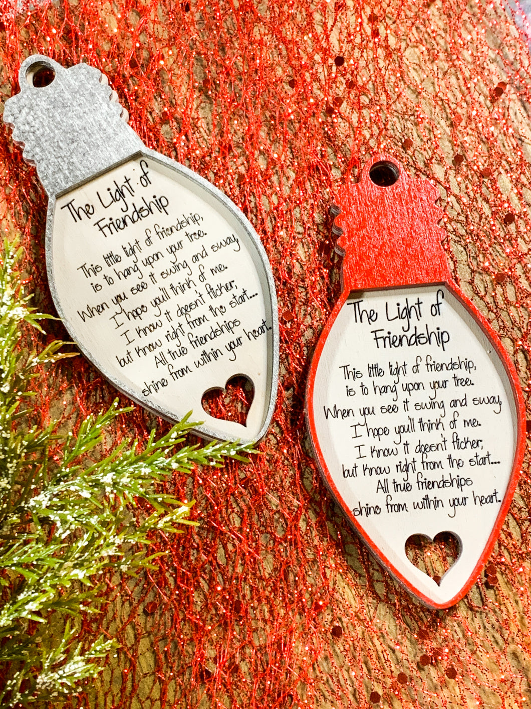 Light of Friendship framed bulb ornament