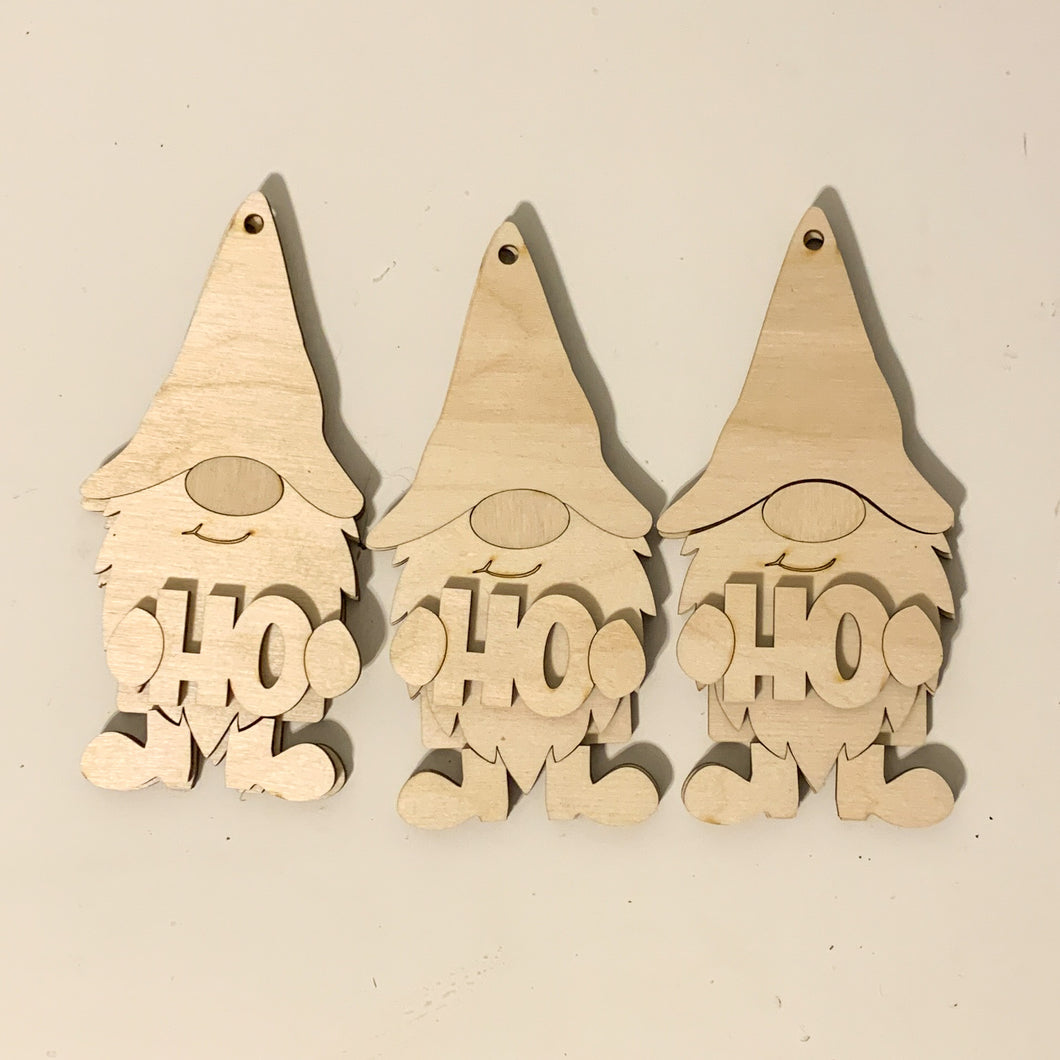 DIY Ho ho ho gnome ornaments set of 3 (unpainted)